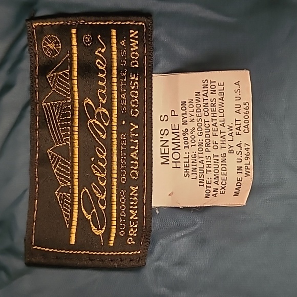 EDDIE BAUER Goose Down Puffer Dark Green Nylon USA Sz S Full‎ Zip Mens Vest RARE - Picture 5 of 7